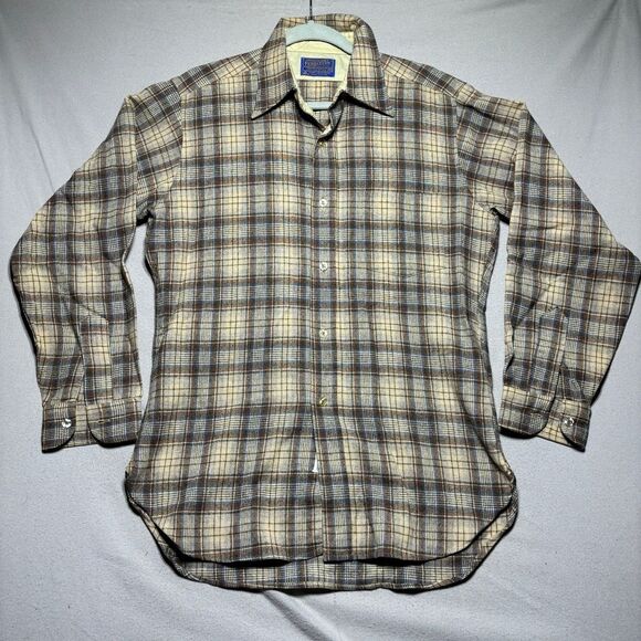 Vintage Pendleton Country Traditional Mens‎ Wool Shirt Plaid M Brown Flannel - Picture 1 of 6